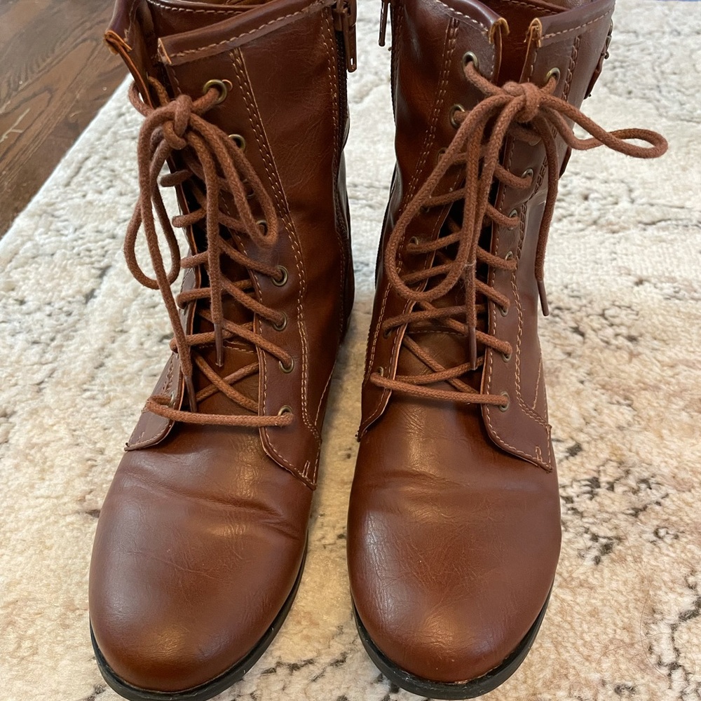 Brown laceup combat boots